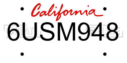 6USM948 California License Plate