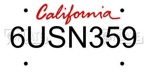 6USN359 California License Plate