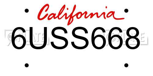 6USS668 California License Plate