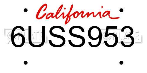 6USS953 California License Plate