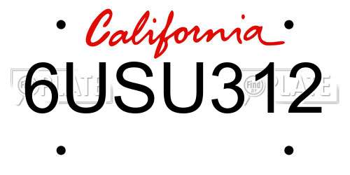 6USU312 California License Plate