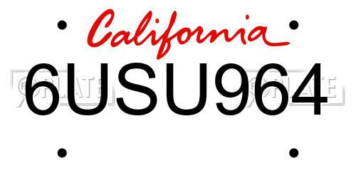 6USU964 California License Plate