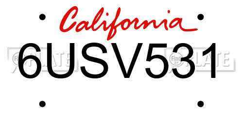 6USV531 California License Plate
