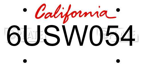 6USW054 California License Plate