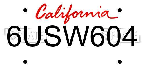 6USW604 California License Plate