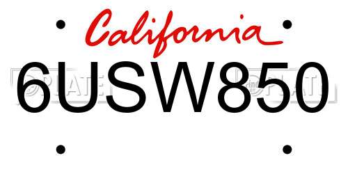 6USW850 California License Plate