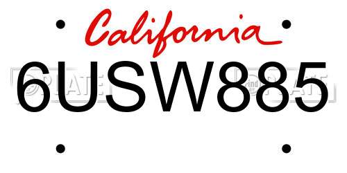 6USW885 California License Plate