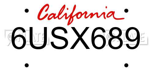 6USX689 California License Plate