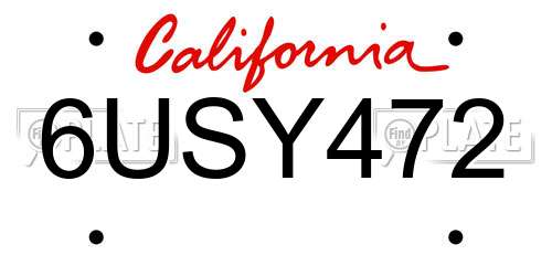 6USY472 California License Plate