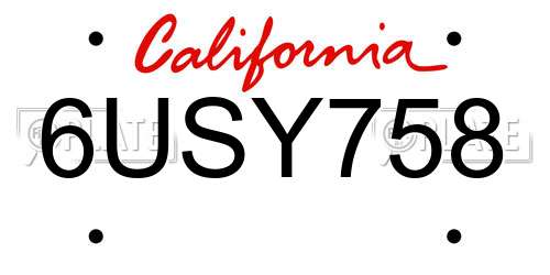 6USY758 California License Plate