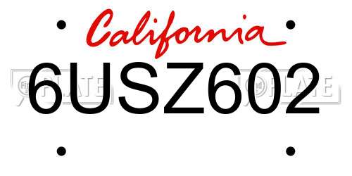 6USZ602 California License Plate