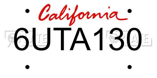 6UTA130 California License Plate
