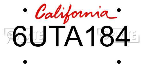 6UTA184 California License Plate
