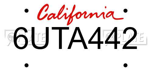 6UTA442 California License Plate