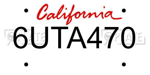 6UTA470 California License Plate