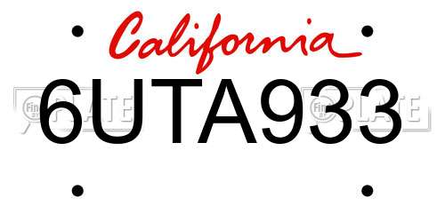 6UTA933 California License Plate
