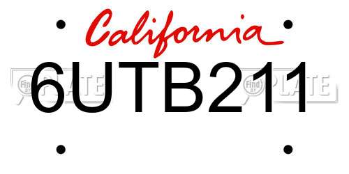 6UTB211 California License Plate