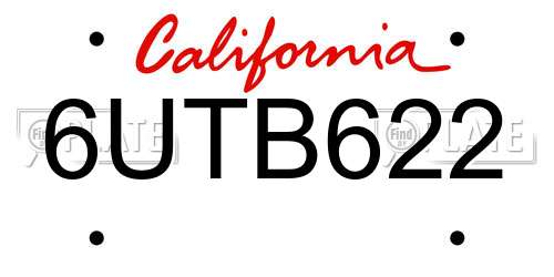 6UTB622 California License Plate
