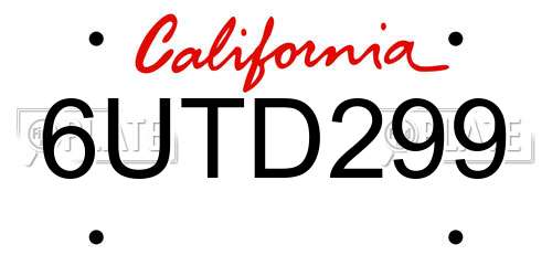 6UTD299 California License Plate