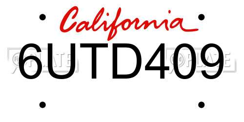6UTD409 California License Plate