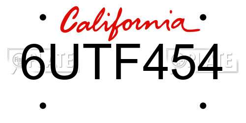 6UTF454 California License Plate