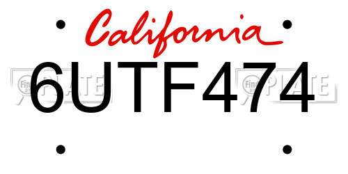 6UTF474 California License Plate