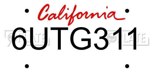 6UTG311 California License Plate