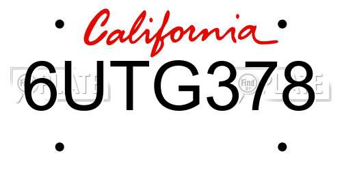 6UTG378 California License Plate