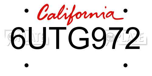 6UTG972 California License Plate