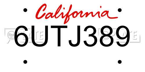 6UTJ389 California License Plate