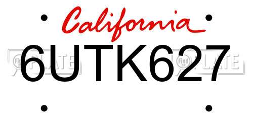 6UTK627 California License Plate