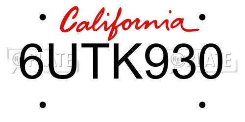 6UTK930 California License Plate