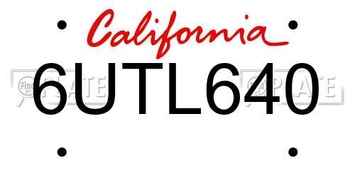 6UTL640 California License Plate