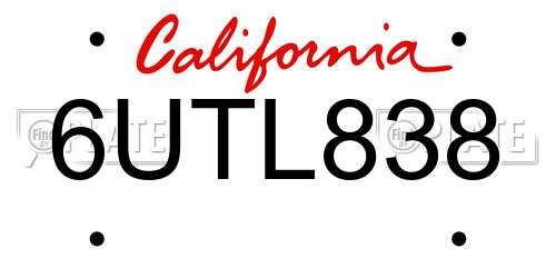 6UTL838 California License Plate