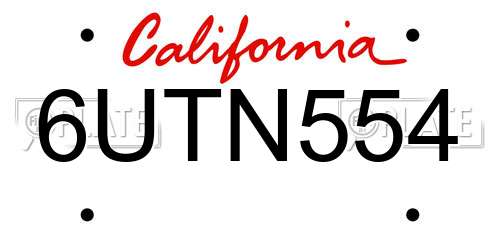 6UTN554 California License Plate