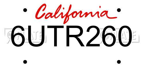 6UTR260 California License Plate