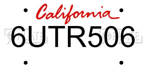 6UTR506 California License Plate