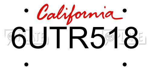 6UTR518 California License Plate