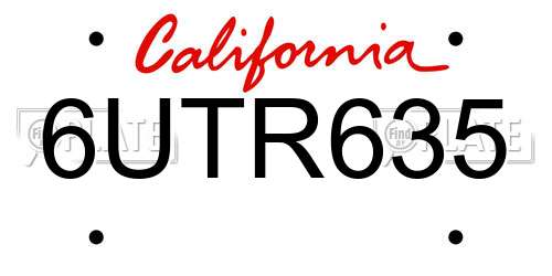 6UTR635 California License Plate