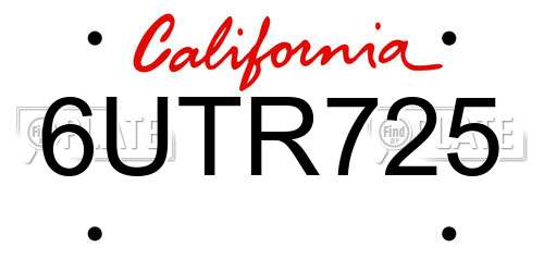 6UTR725 California License Plate