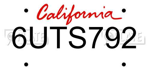 6UTS792 California License Plate