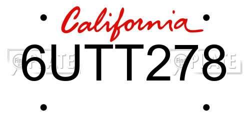 6UTT278 California License Plate