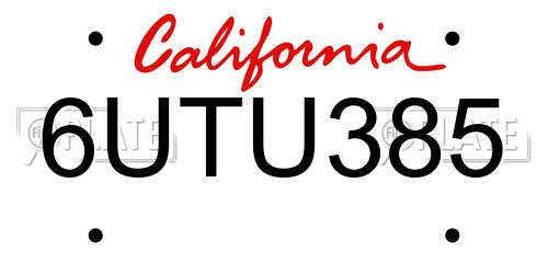 6UTU385 California License Plate