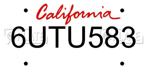 6UTU583 California License Plate