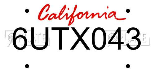 6UTX043 California License Plate