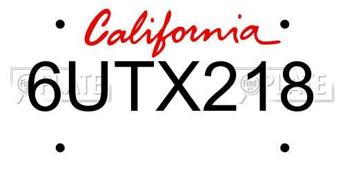 6UTX218 California License Plate