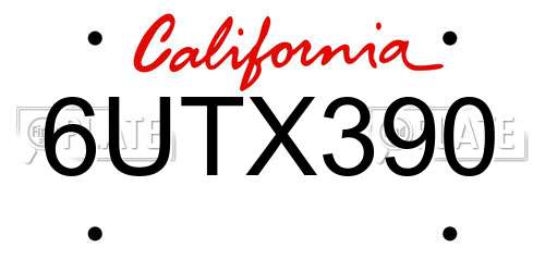 6UTX390 California License Plate