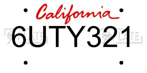 6UTY321 California License Plate