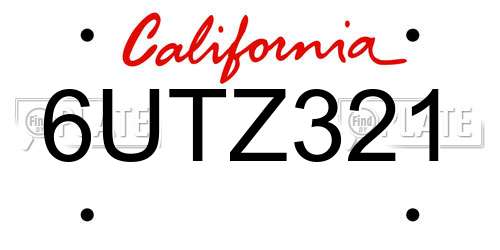 6UTZ321 California License Plate