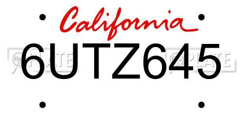 6UTZ645 California License Plate